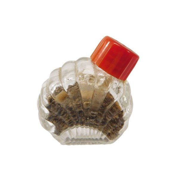 Red Individual Salt Pepper Shaker Set Fan / Shell  Glass With Red Lids Art Deco - Picture 4 of 5